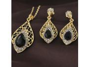 Retro Hollowed out Engraving Leaf Necklace Earrings Jewelry Set Black