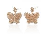 2pcs A0161 Fashionable 18K Gold Plating Rhinestone Decorated Butterfly Shape Earrings Golden