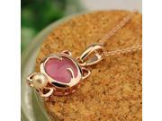 Cute Bowknot Fortune Cat Bead Opal Women’s Necklace Pink