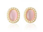 Sweet Oval Shaped Pearl with Opal Alloy Earrings Pink