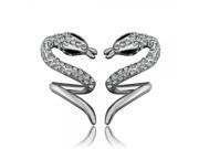 Tin Alloy Platinum plated Rhinestone Embedded Snake Shape Earrings White