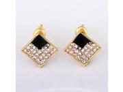 2pcs 18K Gold Plated Dripping Style Diamante Square Stud Earrings Black