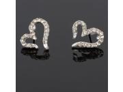 2pcs Graceful Ringent Heart shaped Rhinestone Women s Stud Earrings Silver