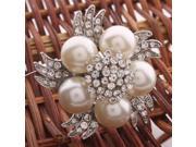 New White Pearl Colored Bead Rhinestone Brooch Pin 1.65