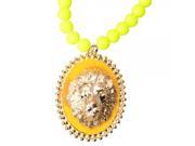 Stylish Lion Head Shape Alloy Velvet Pendant Necklace Bead Necklace Yellow