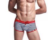 SEOBEAN New Style Wild Low Waisted Striped Male Swimming Trunks Blue White M