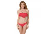 Colloyes Peculiar Tassels Style Strapless Sexy Bikini Set Red M