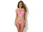 Colloyes Sexy Halter Style Push up Padding Bikini Set Pink Fresh Green S