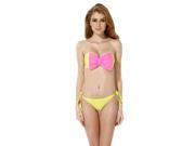 Colloyes Color Assorted Bowknot Shape Strapless Bikini Set Pink Lawngreen M
