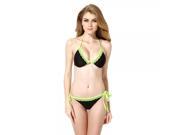 Colloyes Voluptuous One side Lace Decorated Sexy Bikini Set Black Green M