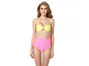 Colloyes Sexy Contrast Colors Style Lady’s Bikini Set Pink Fresh Green M