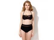 Colloyes Cross Mesh Style High Waisted Halter Neck Bikini Set Black S