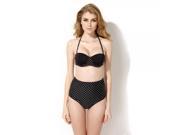 Colloyes Enchanting High Waisted Style Dots Pattern Bikini Set White Black L