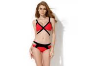 Colloyes Dual color Contrast Padded Bikini Set with Adjustable Strap Red Black L