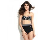 Dear lover New Summer Vintage Halter Polka Dot High waisted Pin up Women Two piece Bikini Swimsuit Swimwear Suit Black White M