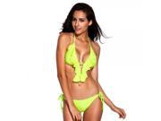 RELLECIGA 2014 Sexy Full lined Ruffle Triangle Top with Brazilian Cut Butt Bikini Set Neon Green Size M