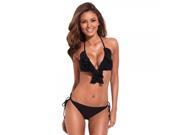 RELLECIGA Full lined Ruffle Triangle Top Bikini Set with Light Removable Padding Size S Black