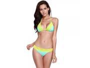 RELLECIGA Sweet Color spliced Lace Women Two piece Bikini Swimsuit Swimwear Suit Light Green Yellow S