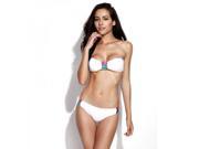 RELLECIGA Colored Strip Tube Top Style Women Two piece Bikini Swimsuit Swimwear Suit White XS