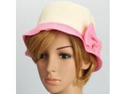 Stylish Flat Straw Large Bowknot Summer Women Hat Pink