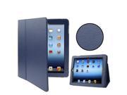 Two Folding Sleep Wake up Leather Case with Holder for iPad 4 New iPad iPad 3 Dark Blue