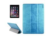 3 folding Sheepskin Horizontal Flip Leather Case with Holder for iPad Air 2 Blue