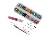 12 Color 3000pcs 2mm Nail Art Acrylic Rhinestones Decoration with Nippers Glue