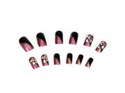 24pcs Hand painted False Nails Fake Nails With Rhinestones Pink Black