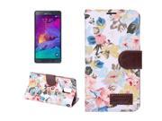 Flower Pattern Leather Case with Holder and Card Slots for Samsung Galaxy Note 4 White