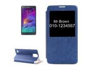 Cross Texture Horizontal Flip Leather Case with Call Display ID for Samsung Galaxy Note 4 Dark Blue