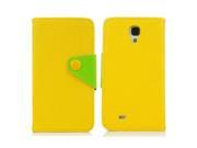 Cross Texture Horizontal Flip Magnetic Buckle Contrast Color PU Leather Case with Card Slots Wallet for Samsung Galaxy S4 i9500 Yellow Green