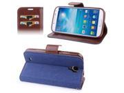 Denim Texture Horizontal Flip Leather Case with Credit Card Slots Holder for Samsung Galaxy SIV i9500 Dark Blue