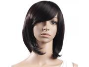 16.5 Natural Side Bang Fluffy Silk Medium Straight Hair Wig Black
