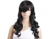32.3 Fashionable Silk Side Bang Long Curly Hair Wig Black