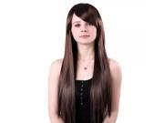 65cm Fashion Women Fiber Oblique Bang Long Straight Hair Wig Brown
