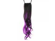 63cm BB Clip Tied Style Women Kanekalon Long Curly Ponytail Hair Extension Hair Wig Black Purple Black Blue QR072