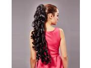 64cm Clip on Rubber Band Type Women Synthetic Resistant Fiber Long Curly Ponytail Hair Extension Black