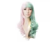 Curly Costume Party Cosplay Dual use Long Wig Green Pink DD 30