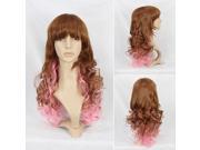 Curly Costume Party Cosplay Dual use Long Wig Brown Pink DD 27