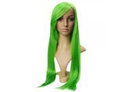 Graceful Straight Hair Wig with Round Cap and Long Bangs Green