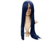 Graceful Straight Hair Wig with Roun5d Cap and Long Bangs Black Blue