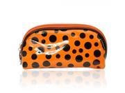 Newest Fashionable Candy Color Dumpling shaped Leather Zipper Closure Women Cosmetic Bag with Cute Dots Orange Black
