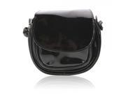 Bodan Candy Color Round Cute Patent Leather Diagonal Women Cosmetic Bag Black