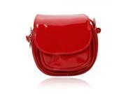 Bodan Candy Color Round Cute Patent Leather Diagonal Women Cosmetic Bag Red