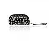 Newest Fashionable Candy Color Dumpling shaped Leather Zipper Closure Women Cosmetic Bag with Cute Dots Black White