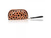 Newest Fashionable Candy Color Dumpling shaped Leather Zipper Closure Women Cosmetic Bag with Cute Dots Orange Pink Black