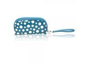 Newest Fashionable Candy Color Dumpling shaped Leather Zipper Closure Women Cosmetic Bag with Cute Dots Blue White