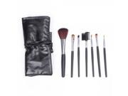 7pcs Wooden Handle Cosmetic Makeup Brush Set with PU Leather Pouch Black