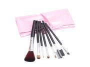 7pcs Wooden Handle Cosmetic Makeup Brush Set with PU Leather Pouch Pink