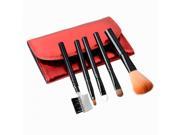 5pcs Wooden Handle Stain Pattern Makeup Brush Set with Red Bag Black